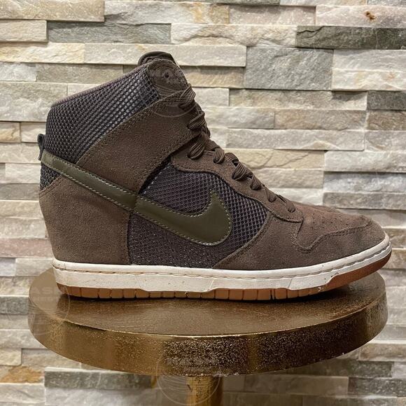 Nike Dunk Sky Hi Wedge 10 | Olive Brown Suede Mesh Sneaker 579763-300 - Picture 2 of 9